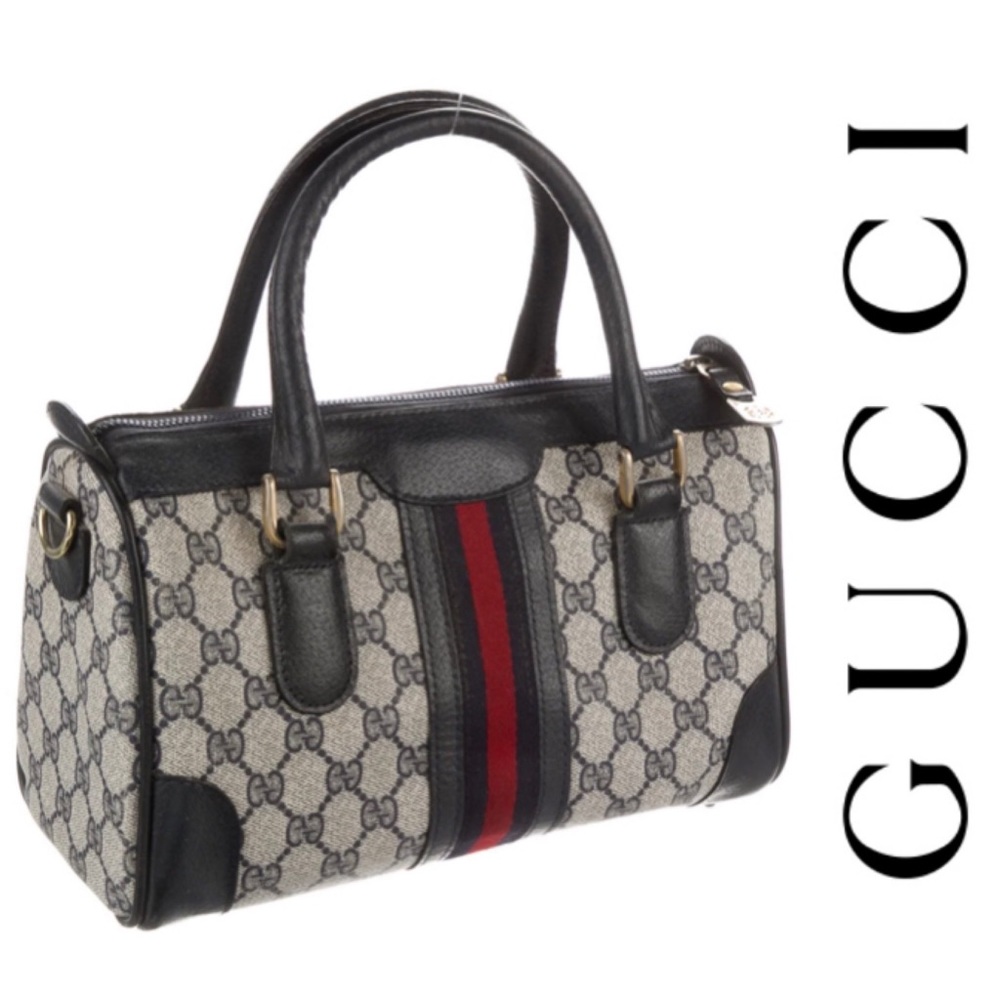 Vintage GUCCI Authentic Italy PURSE Navy Blue GG Monogram Boston Dr. Bag Speedy - Picture 1 of 13